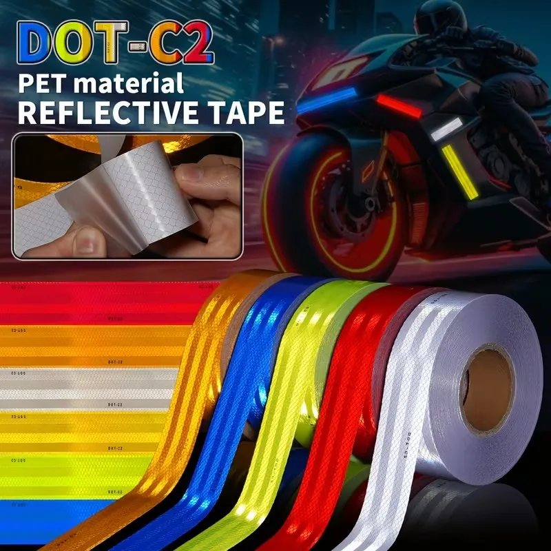 450/250/50CM DOT-C2 Reflective Car Stickers Outdoor Waterproof Warning Tapes White Red Blue Yellow PET Reflectors Safety Strip