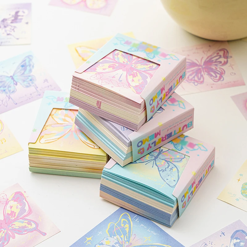 200 Stück handgezeichnete Schmetterlings-Haftnotizen, rosa Schmetterlings-Origami, handgefertigtes, nicht klebriges farbiges Papier, quadratische gefaltete Papiergeschenke
