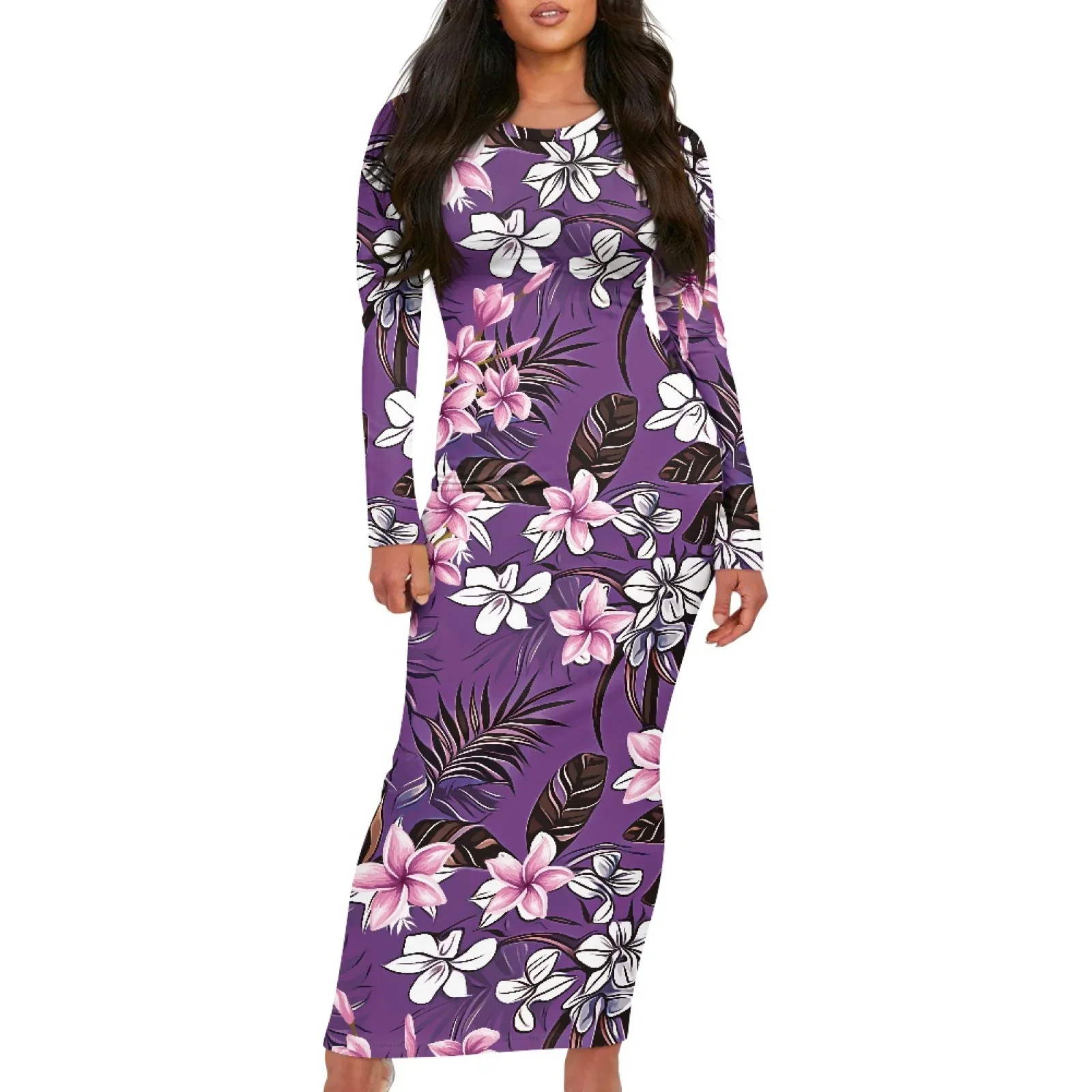 Polynesian Tribal Samoan Totem Tattoo Samoa Prints New Style Women's Slim Hibiscus Long-Sleeved Dress Elegant Party Long Dresses