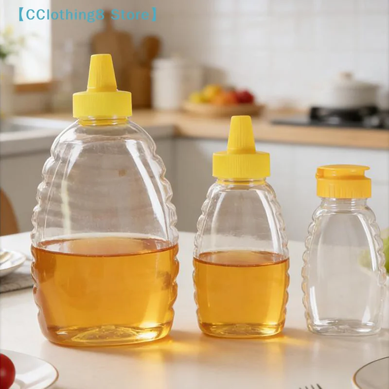 Transparent Reusable Plastic Honey Bottles Squeeze Honey Bottle Container Holder With Lid For Storing And Dispensing 【AliS8】