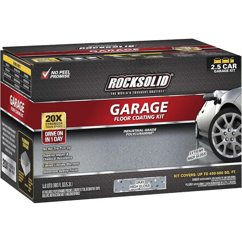 293513 Rocksolid Polycuramine Garage Oil Floor Coating, 2.5 Car Kit, Gray, 180 Fl Oz (Pack of 1)