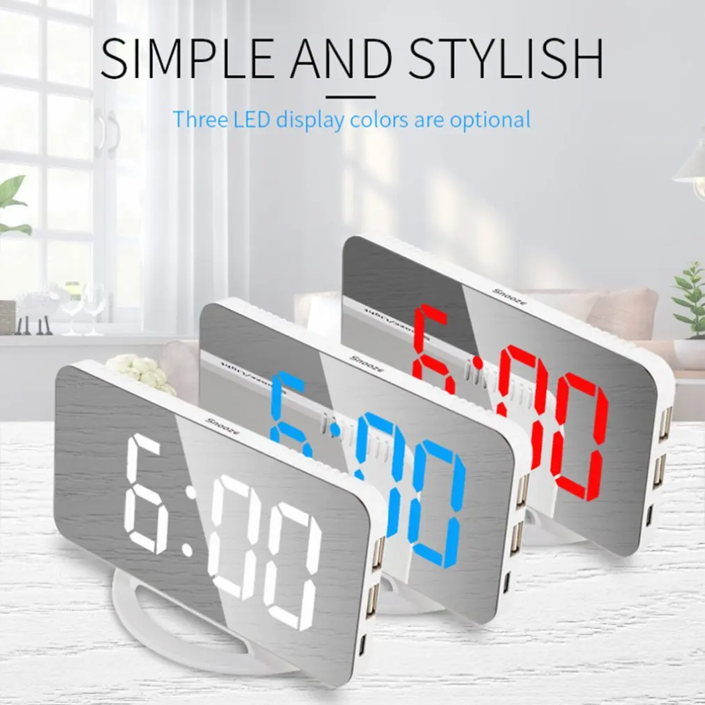 New Desktop Creative Multi-function charging snooze mirror clock RGB Dazzling Colour Digital Clock LED Large Screen Mirror Clock