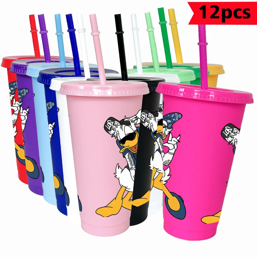 

12 шт./упак. Дисней, Дональд Дак, желтый Bigfoot, 26 унций, цветной пластиковый стакан, посуда для питья на день рождения, кружка для сока, кофе