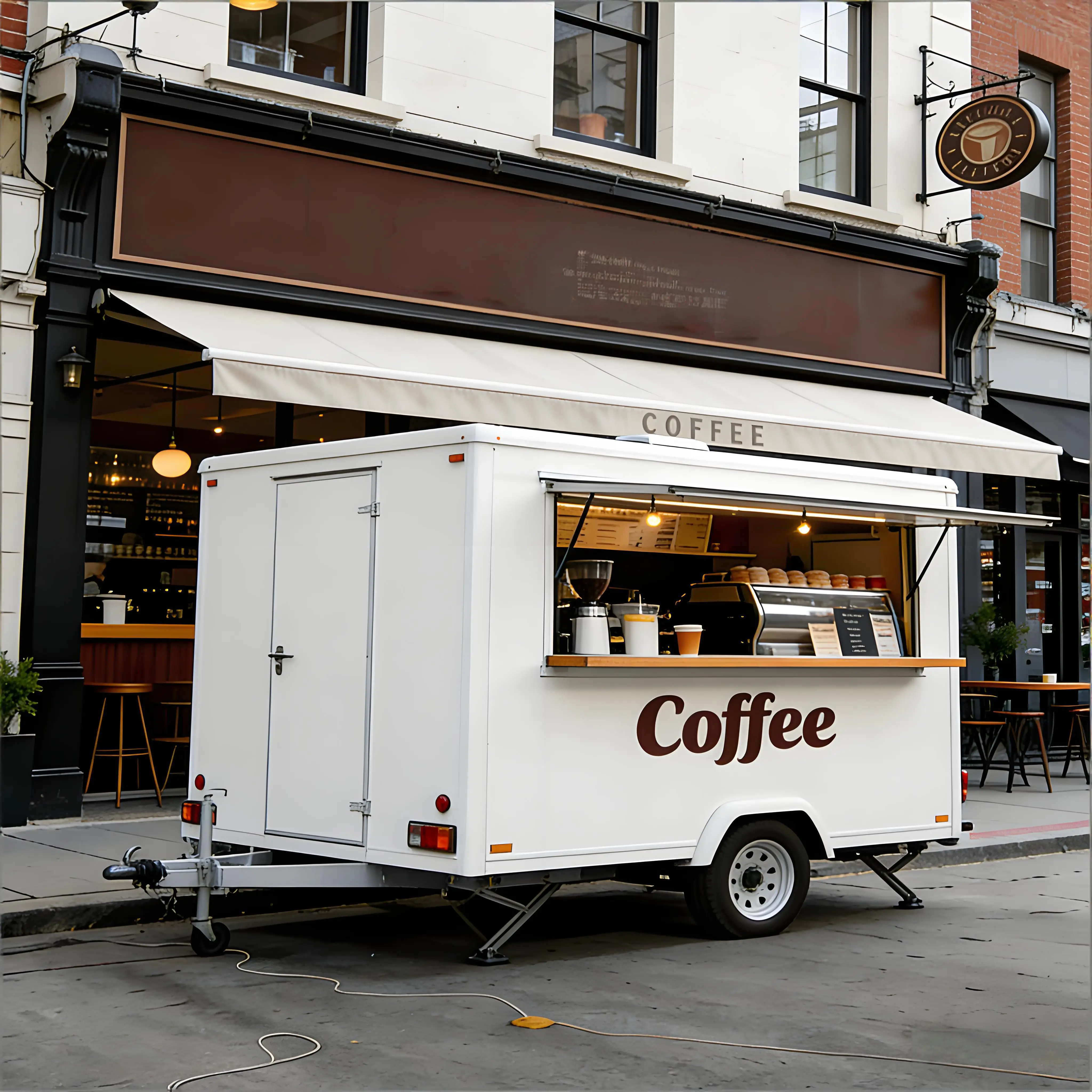 Food Trailer Mobile Catering Trailer with Functional Layout, Storage Space and Serving Window for Street Food and Dining