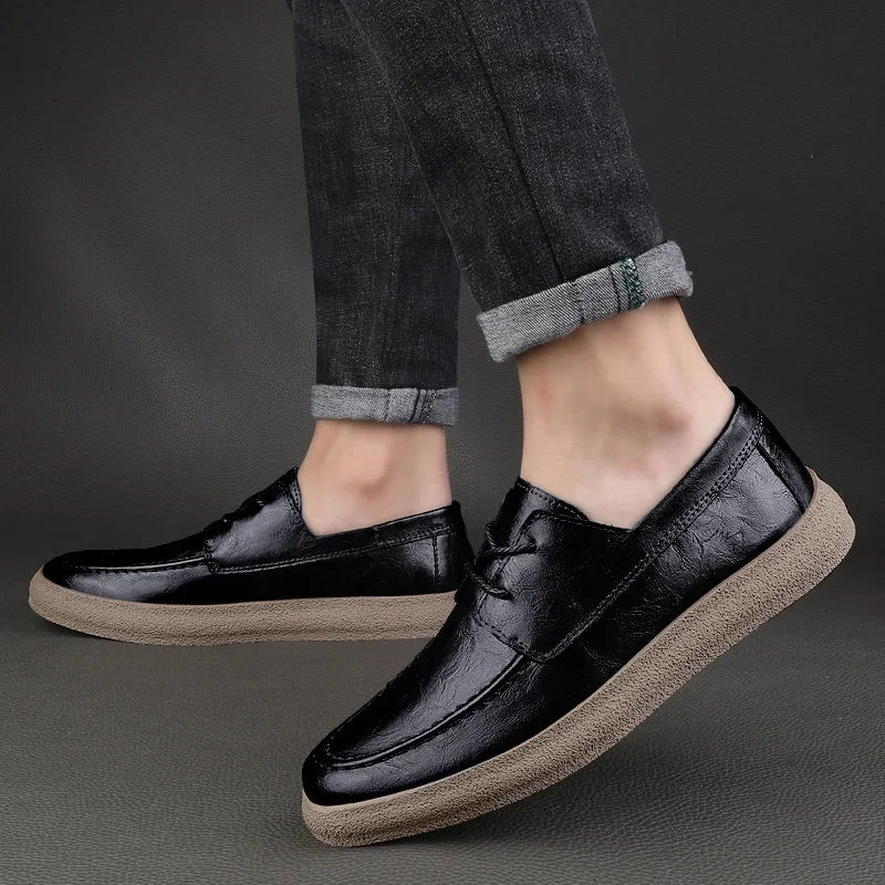 2023 New Lace Up Leather Shoes Men Loafers Soft Comfortable Mens Business Shoes Flat Casual Footwear Men Warm Brand Oxford Shoes