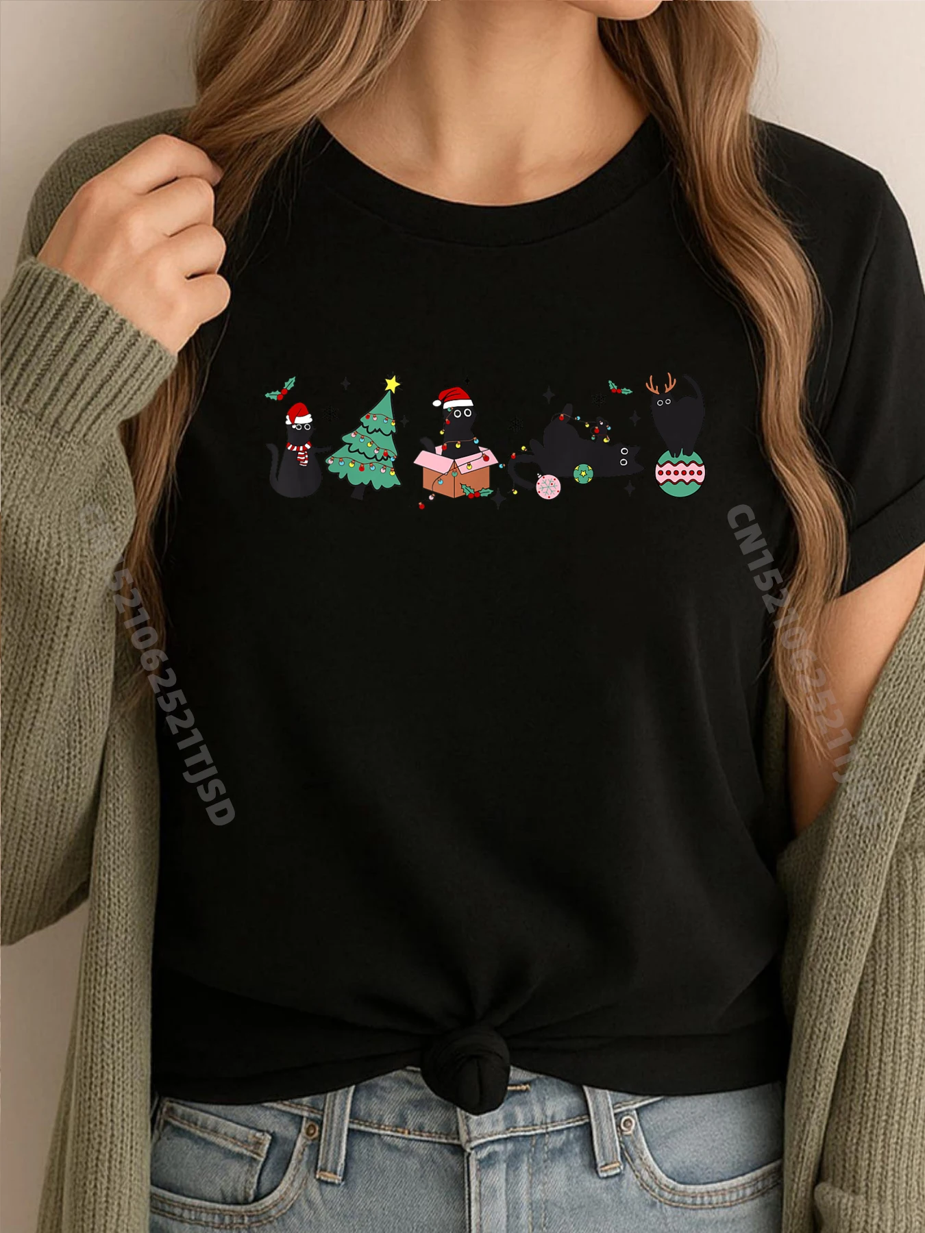 

Рождественские футболки с рисунком Black Cats Meowy Merry Christmas Cat Lovers, футболки Camisetas, большой и высокий английский стиль