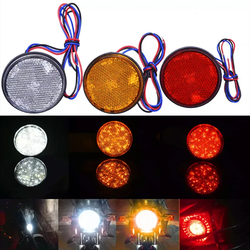 Round LED Tail Lights Night Warning Reflectors White/Yellow/White 24 SMD Car Motorcycle Singal Lamp Brake Light 12-24V