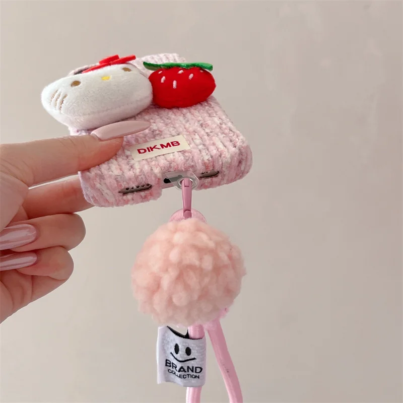 ثلاثية الأبعاد لطيف الكرتون سانريو مرحبا كيتي فروي أفخم لينة قضية الهاتف آيفون 16 15 14 17 برو ماكس الشتاء الدافئة غطاء مع الحبل #3