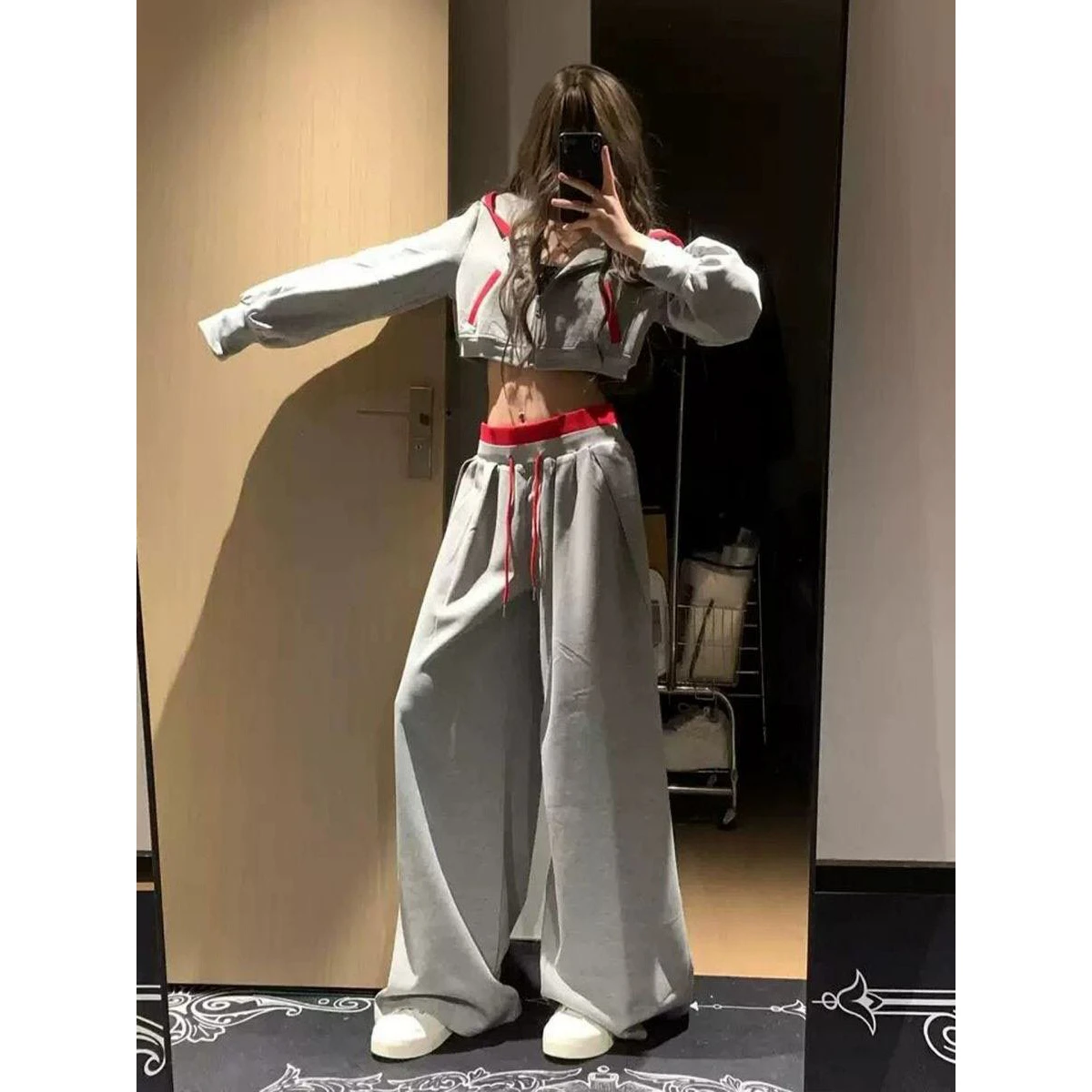 Women's Sportswear Set Casual Loose Long Pants Two-Piece Cotton Simulation Diagonal Stripe Hoodie Fashionable Spring Autumn
