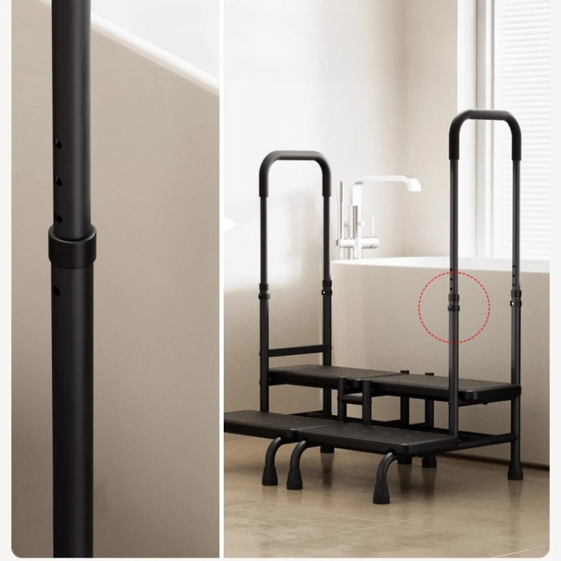 Medical 2 Step Stool for Elderly Adjustable Handrail Reinforced Leg Strong Bearing Double-layer Step Stools with Double Handle