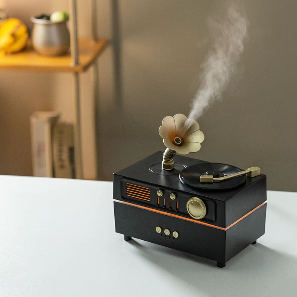 Retro Phonograph Humidifier Essential Oil Diffuser Ultrasonic Atomizer With Bluetooth Speaker Wireless Audio Desktop Ornament