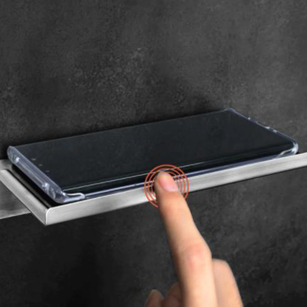 

Stainless Steel Paper Roll Holder Tissue Organizer Phone Mount Adhesive Bathroom Home Hotel Durable Easy Install Non
