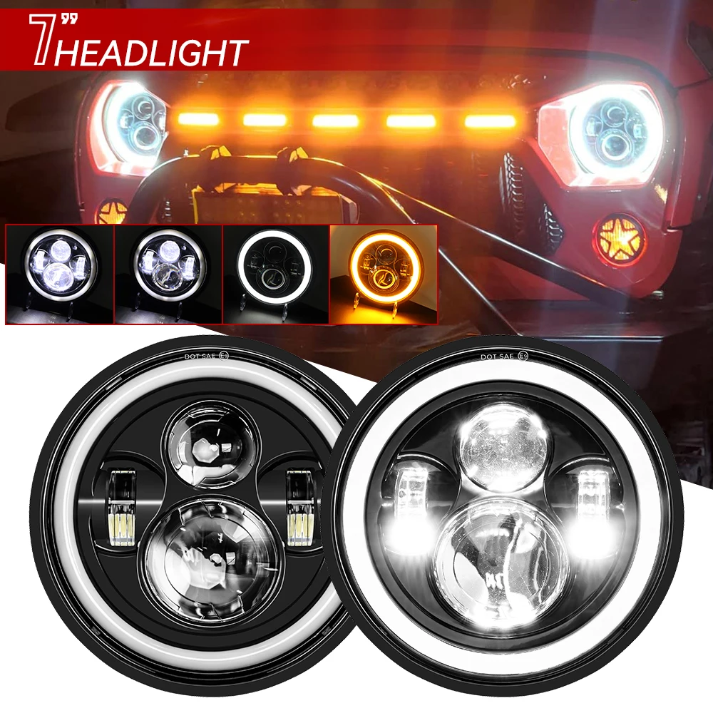 2pcs 7 Inch Round LED Headlight Car Accessories For Wrangler JK TJ For Hummer H1 H2 For Suzuki Samurai Lada 4x4 Urban Niva