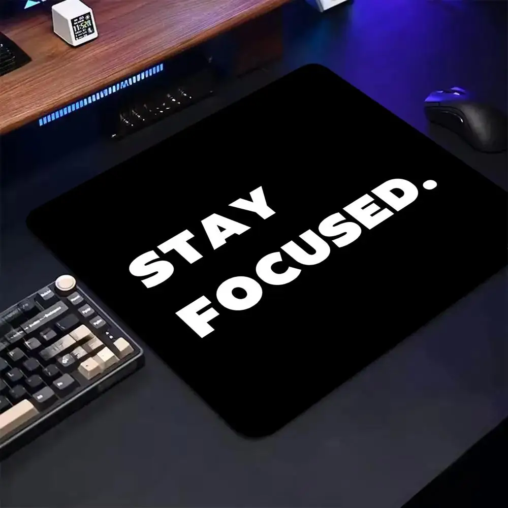 Focus Letter Black Mouse Pad 40X45 Large Square Computer Office Game Table Mats Rubber Anti-slip Mousepads Small Decor Desk Pads