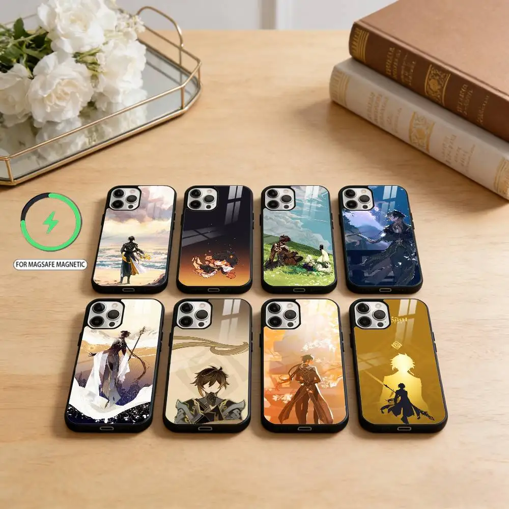 

G-Genshin Z-Zhongli Phone Case For iPhone17,16,15,14,13,12,11 Plus,Pro Max Magnetic For Magsafe Wireless Charging