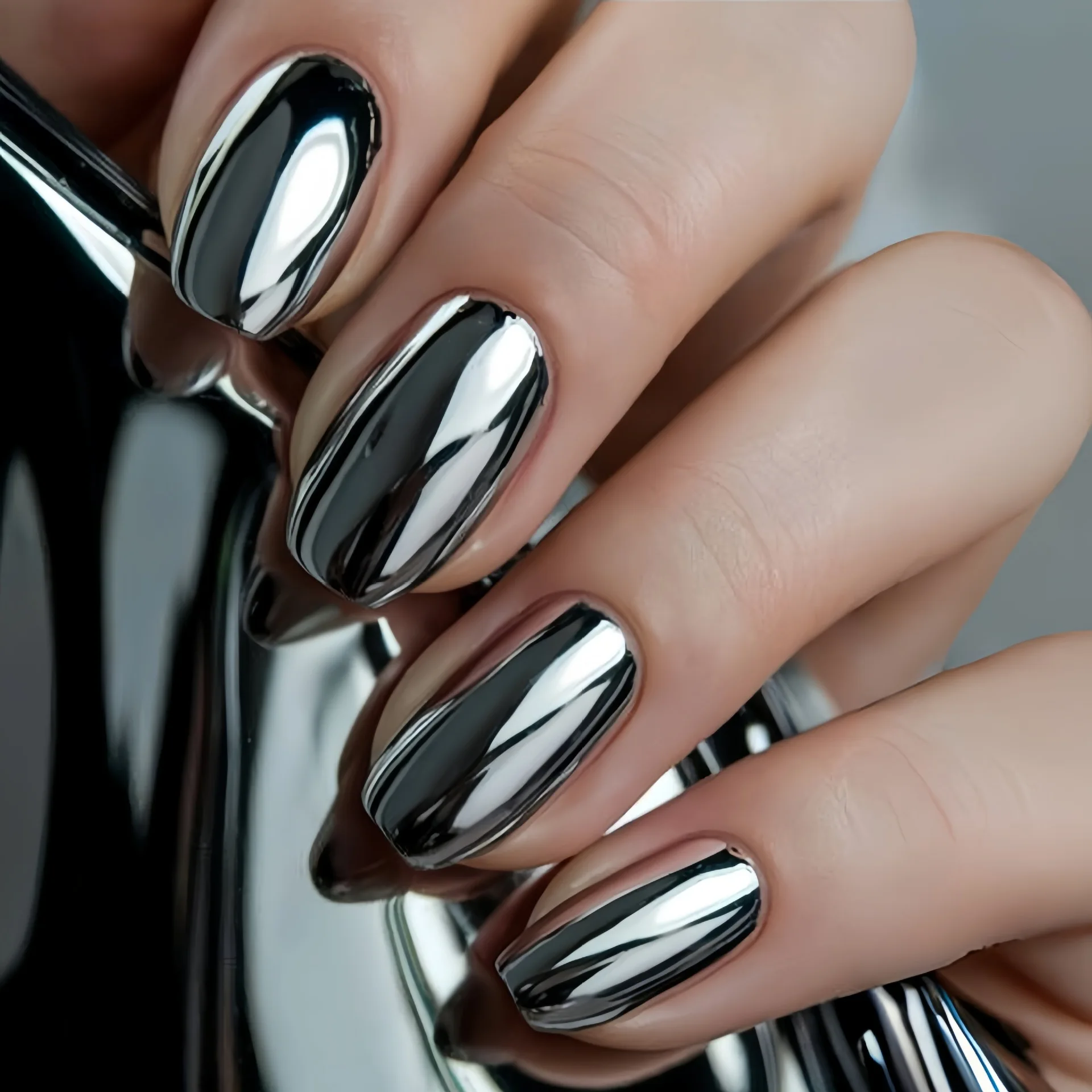 

Medium and long European square nail patch, super shiny black electroplating process fake nail patch, wearing nail