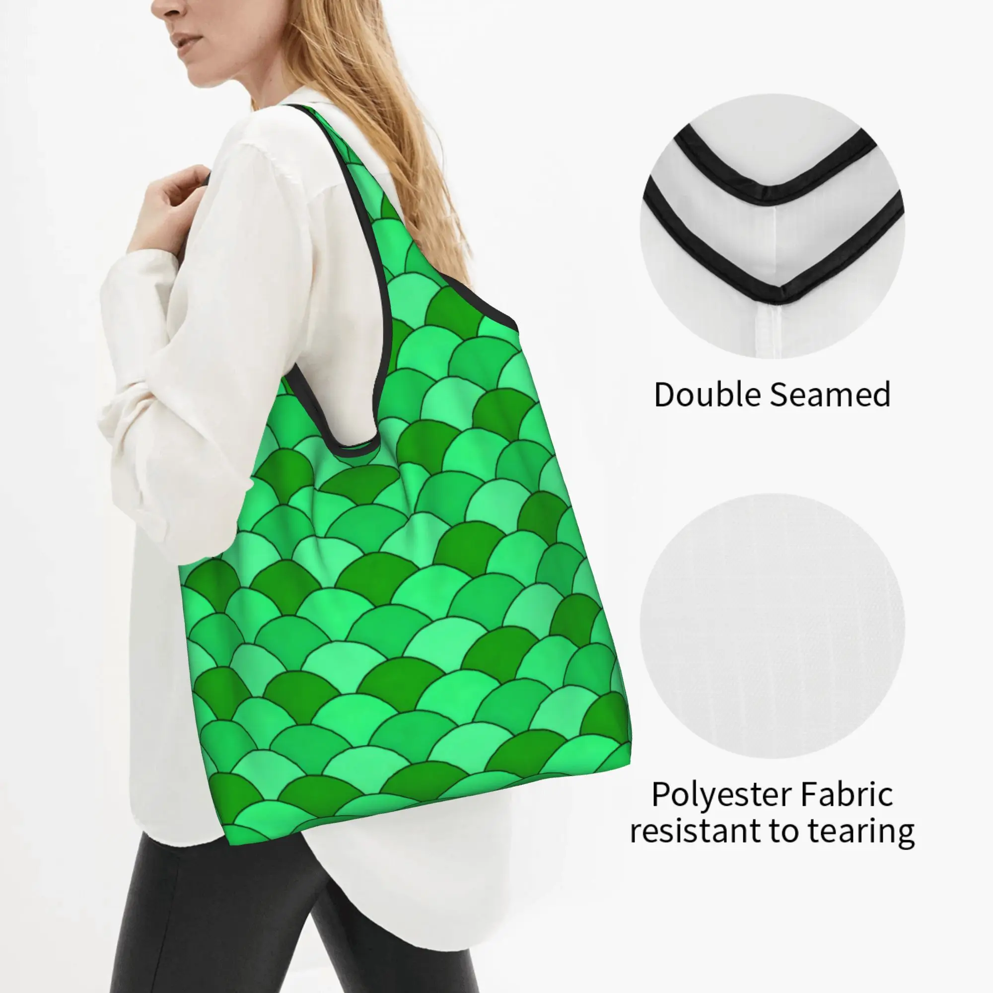 S-Seigaiha Geometric Scallop Fish Scale Japane  Groceries Shopping Bags Cute Shopper Tote Shoulder Bags Big Capacity   Handbag