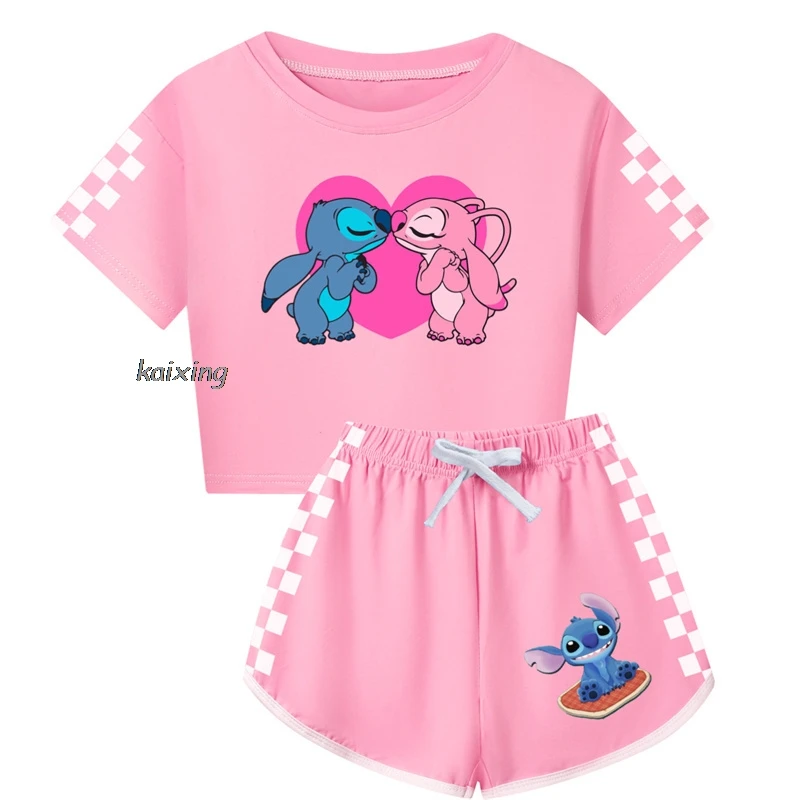 Lilo And Stitch T Shirt Kids Summer T-shirt + Sport Pants 2pcs Sets Children's Clothing Baby Boys Clothes Girls Outfits Suits