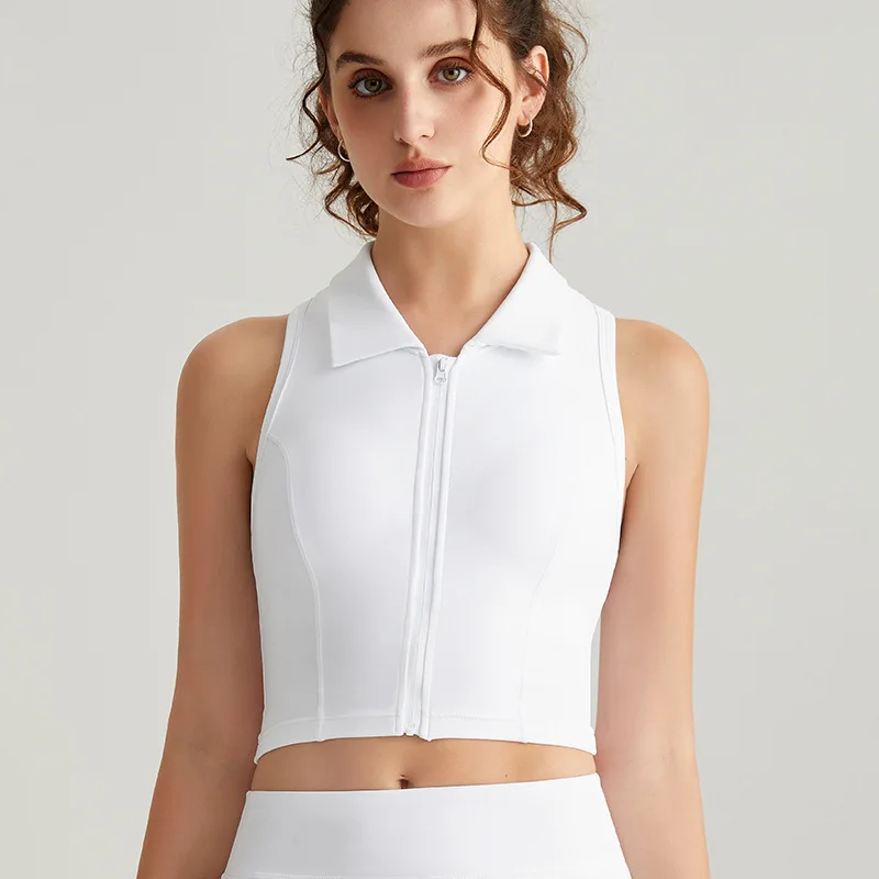 سترة يوجا بياقة بولو عصرية للنساء مع حمالة صدر مدمجة بسحاب أمامي عالي الجودة للتمرين حمالة صدر رياضية حمالة صدر رياضية نسائية #3