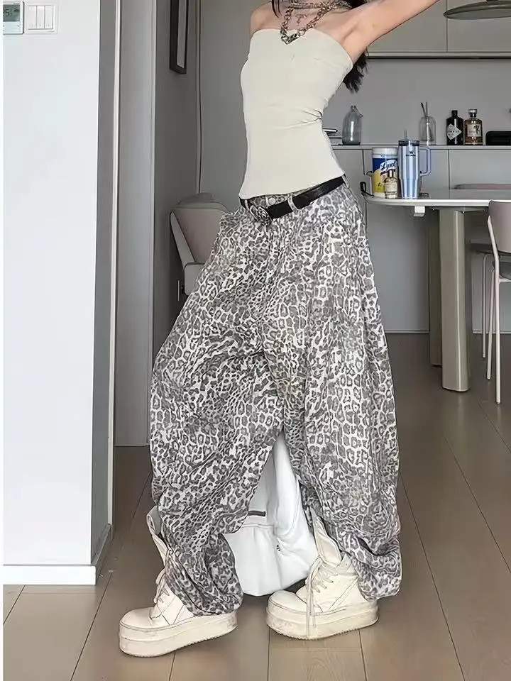 Frauen Y2k Baggy Leopard Jeans 2025 Herbst Harajuku Vintage Freund Denim Hosen Japanische 2000er Jahre Hosen Übergroße Kleidung