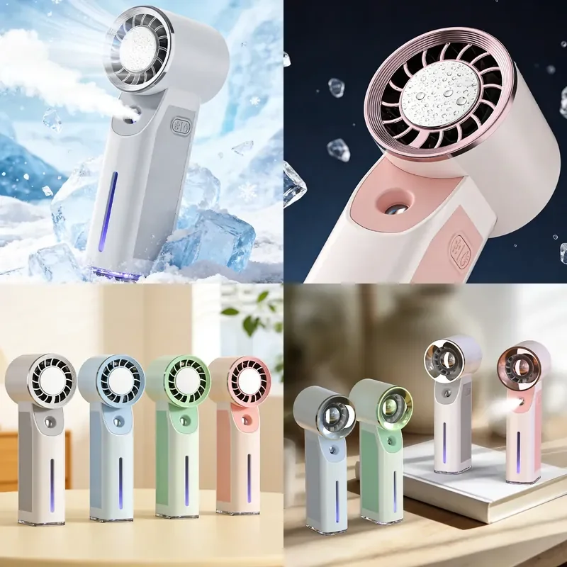 Cross-border ice spray small fan handheld turbine ice fan USB charging handheld fan logo