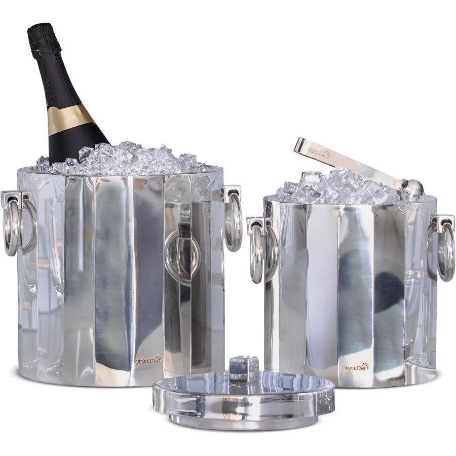 

Изолированное ведро для льда, большое ведро для льда с щипцами для совок, 2 ведра из нержавеющей стали, двойные стенки, 2 литра, Delphi, 7,5x9x10