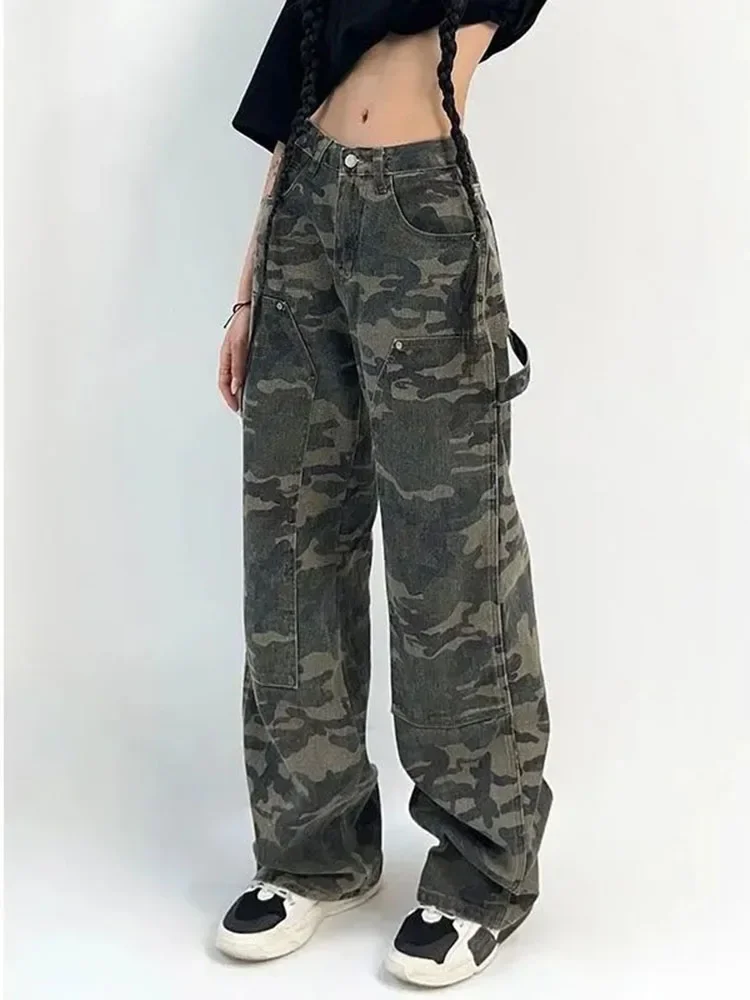 CamSolomon-Pantalon Cargo pour Femme, Streetwear Y2K, Jean Taille Basse, Rétro, Jambes Larges, FjDenim, Droit, FjHarajuku