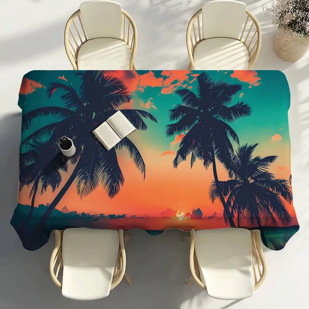 Hawaii Beach Palm Tree Table Cloth Party Decor Dining Room Home Kitchen Patios Waterproof Stain-Proof Table Cloth