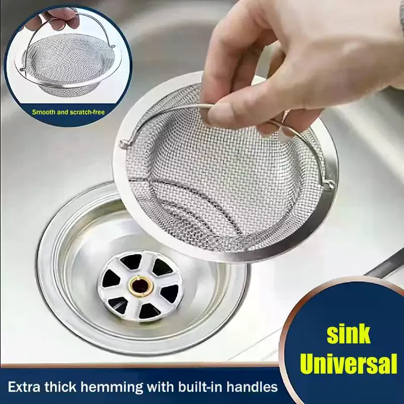 1pcs Stainless Steel Kitchen Sink Filter Kitchen Garbage Food Residue Dishsink Filter With Handle Metal Sink Strainer