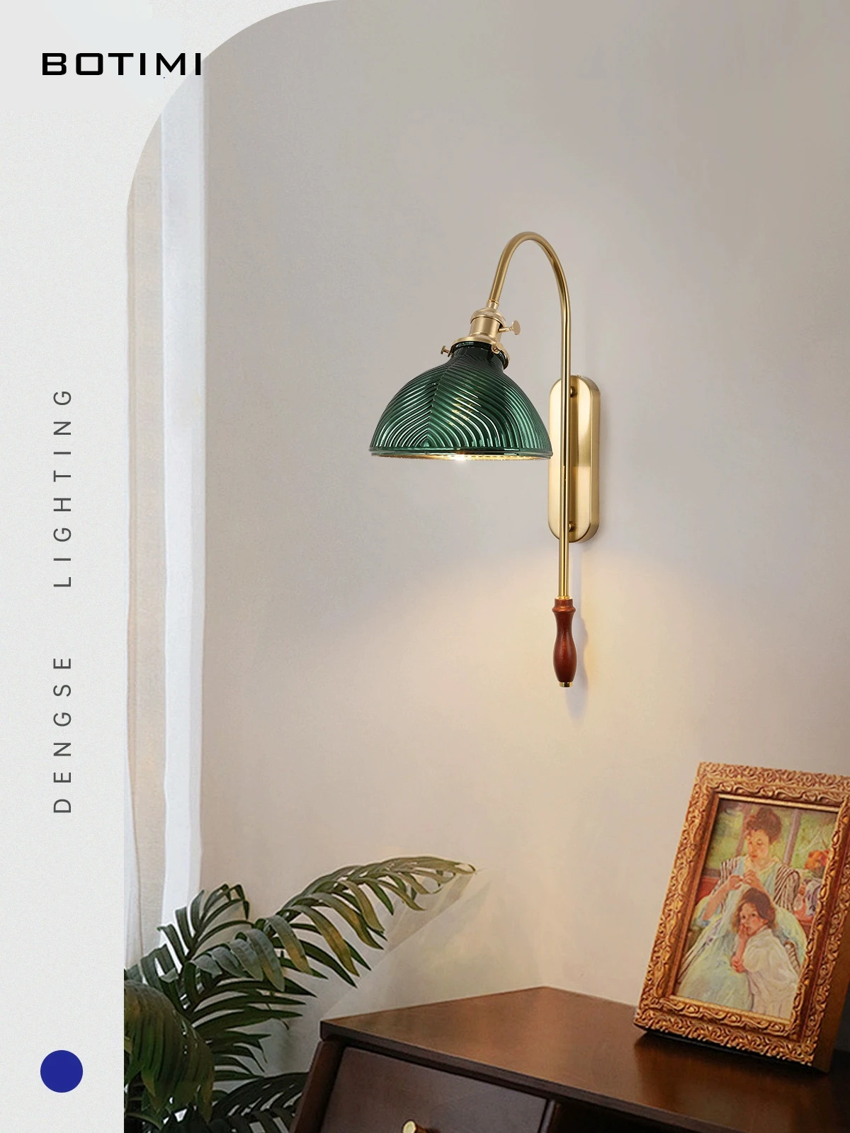 BOTIMI Retro Glass Wall Lamp For Bedroom Bedside Copper Wall Sconce Background Wall Aisle Lights Home Deco Indoor Luminaire
