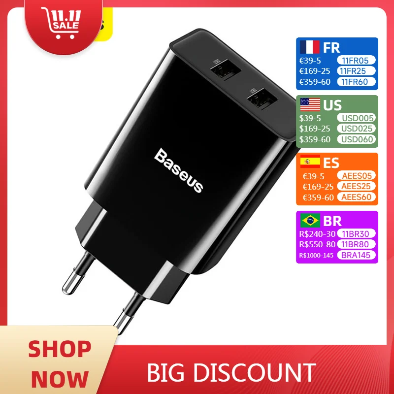 Baseus Dual USB Charger 2A USB PD Charger Mini Portable Travel Phone Charger For iP For Huawei For Xiaomi