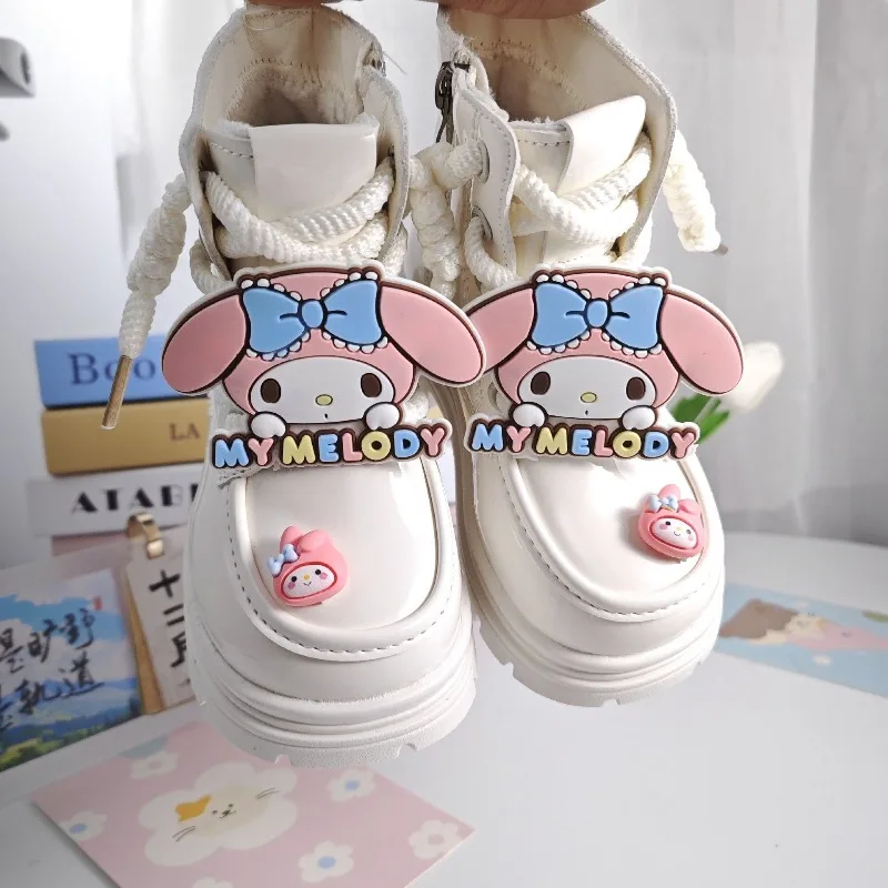 

Children My Melody Hello Kitty Anime Kawaii Sanrio Fleece Leather Boots 2025 Winter Cute Fashionable Soft Shoes Kuromi Gifts