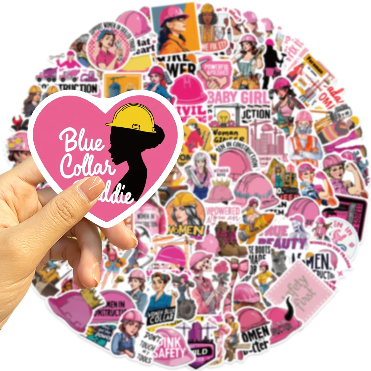 100Pcs Cute Pink Cartoon Safety Helmet Stickers Waterproof DIY Decals For Phone Laptop Cup Luggage Guitar Notebook Daily Art