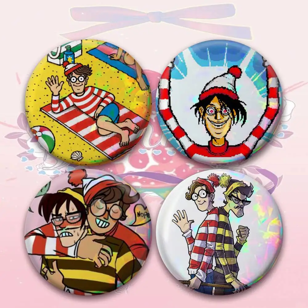 Game Wheres W-WallyS Waldo Laser Badge Creative Pins Brooch for Bag Clothes Hat Decor Gifts Fans Collect