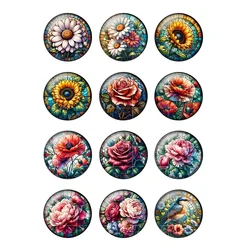 Beautiful Colorful Sunflower Art Patterns 12pcs/lot 8mm To 35mm Round Glass Cabochon Demo Flat Back Making Findings T215