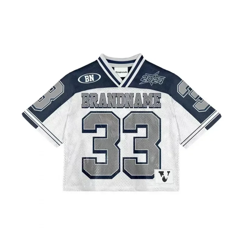 European and American trendy men T-shirts mesh short-sleeved quick-drying football jerseys retro streetwear V-neck loose tops image 4