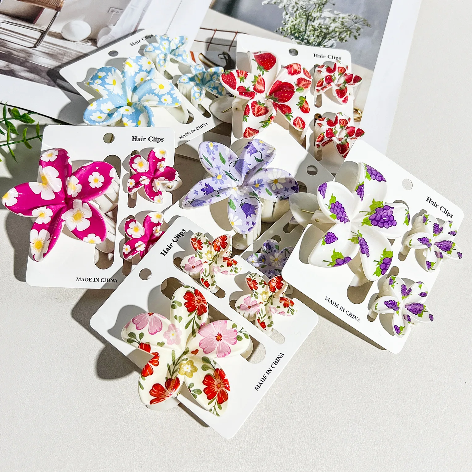 Printed clip combination set high-end seaside vacation flower hair clip claw clip hair accessory