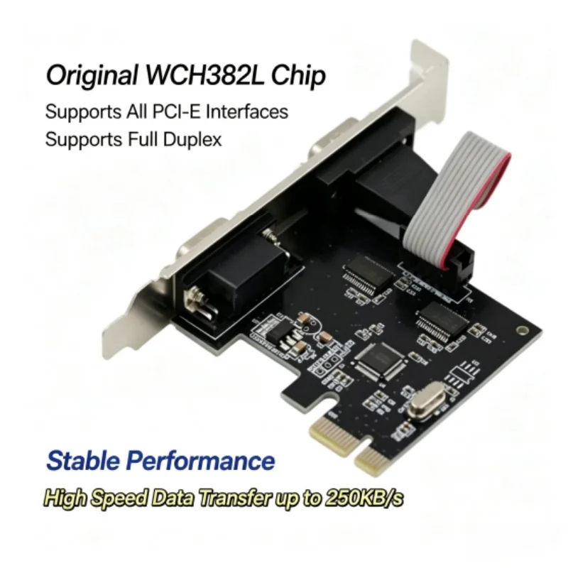 New PCI-E to Serial Port Card Computer Motherboard Small Card RS232 Expansion Card 2 COM Ports DB9 Pin Communication