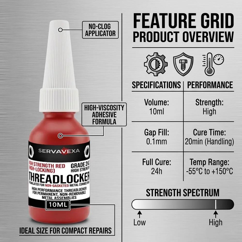 High Strength Red Threadlocker 243 Glue 10ml Permanent Liquid Adhesive for Metal Screw Nut Bolt Lock Sealant Heavy Duty