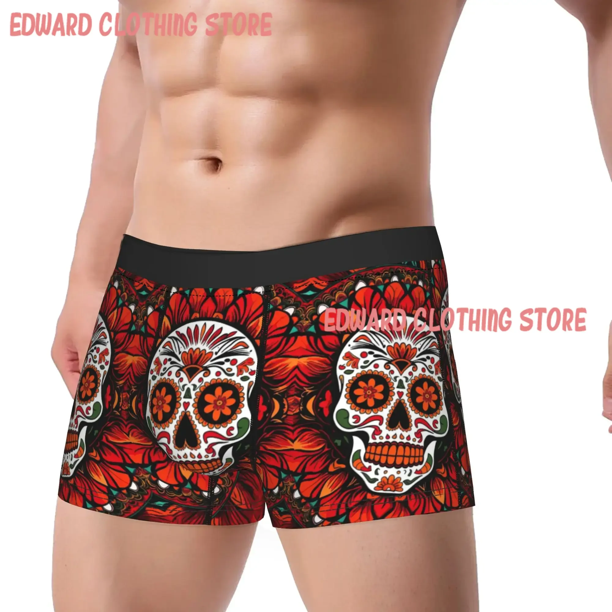 Floral Sugar Skull Underwear  Printing Trunk Quality Men Panties Classic Boxer Brief Gift