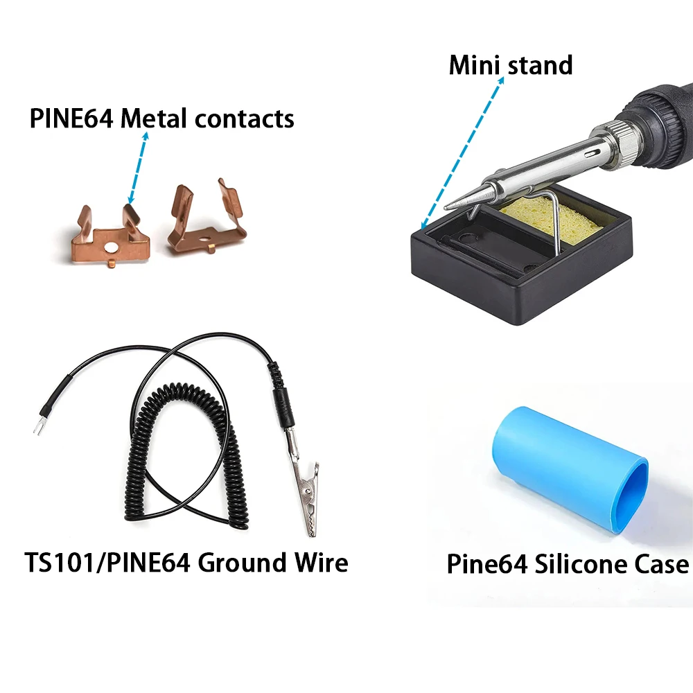 Pine64 TS101 Soldering Iron Anti Static Grounding Wire Clamp Replaceable Silicone Case Welding head cleaning matching tools