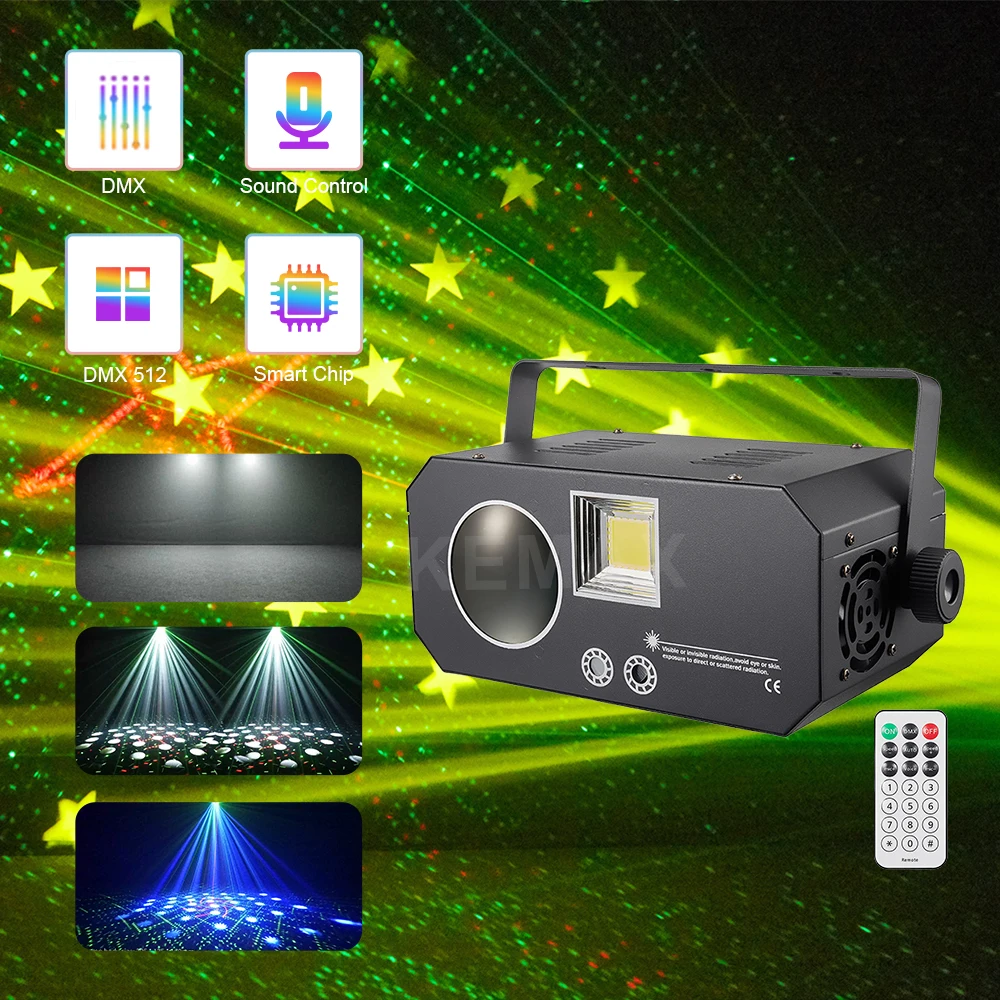 3in1 Party Light 80W Remote Control Beam Strobe LED Pattern DJ Equipment Disco Stage Effect Lights For Bar Club Events Dance
