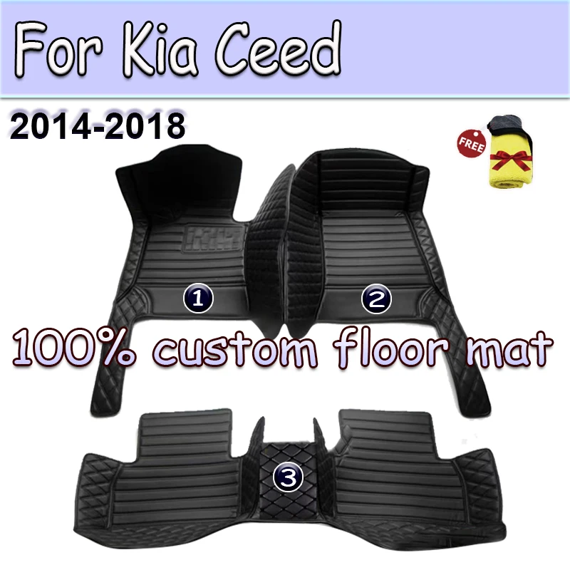 

Luxury Leather 3D interior Parts Custom Car Mats With Pockets Floor Carpet Rugs For Kia Ceed 2014 2015 2016 2018 accessories