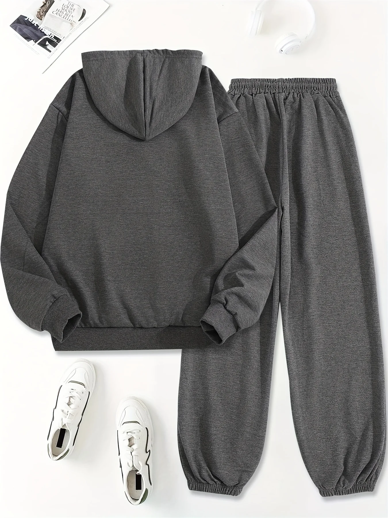 Outono/inverno feminino com capuz + calças esportivas conjunto hip hop rua casual carta impressa moda veludo roupas quentes