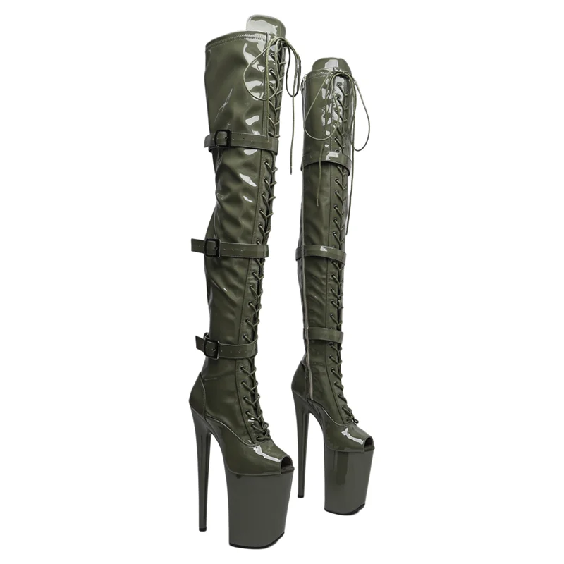 

Leecabe 23CM/9inches Patent PU upper samll open toe Trend fashion high Heel platform stripper heel Pole Dance boots
