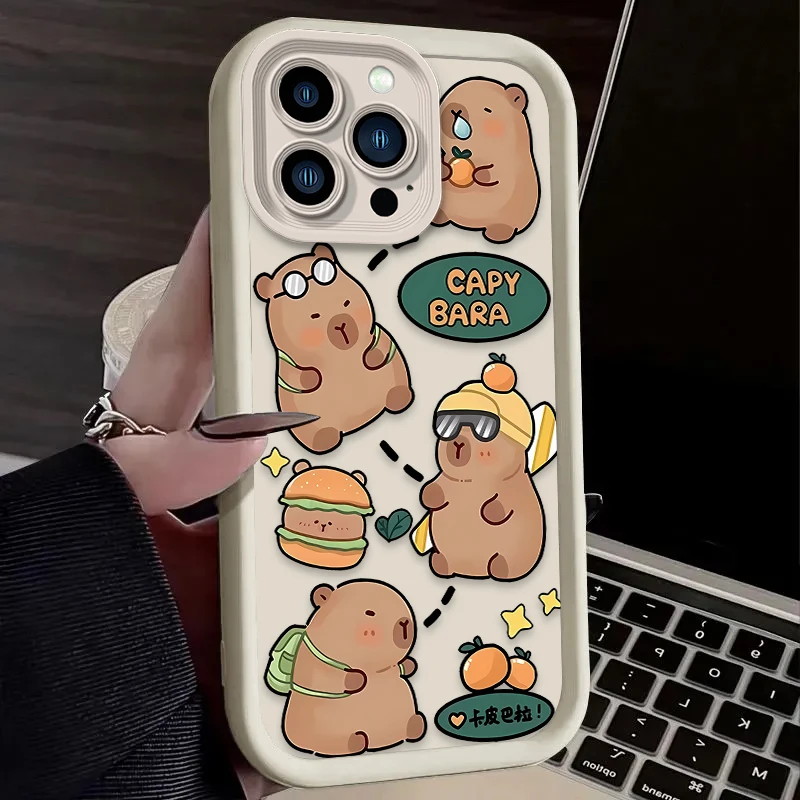 Leuke Cartoon Capibara Telefoonhoesje Voor iPhone 16 16E 15 14 13 12 11 Pro Max X XS XS Max XR SE 2020 SE4 7 8 Schokbestendige achterkant