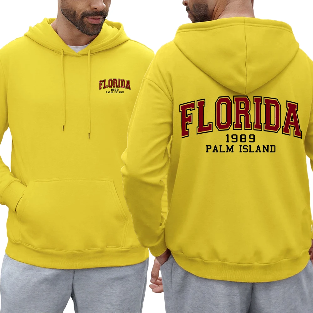 فلوريدا 1989 جزيرة النخيل تصميم الرجال هودي الخريف الهيب هوب البلوز عادية كبيرة الحجم للجنسين هوديي الصوف جيب الملابس الناعمة #1