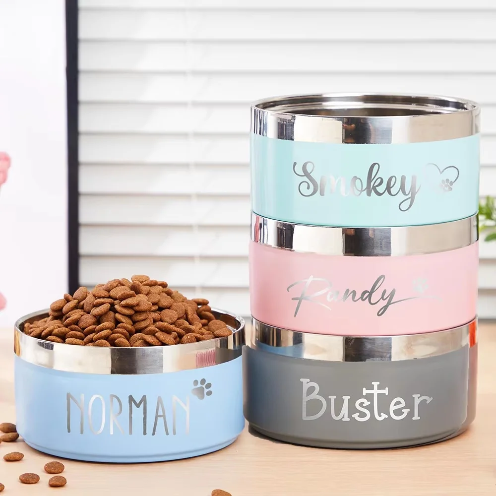 Custom Stainless Steel Double Vacuum Pet Bowl, Large Capacity Food Water Feeder For Dogs Cats, Puppy Daily Accessories