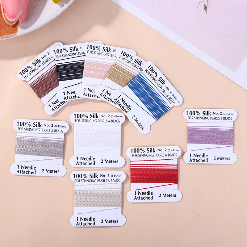 2 #   0.45mm 10 pièces/sac fait à la main 100% corde de soie naturelle avec fil de soie perlé extrémité d'aiguille soie pour la fabrication de bijoux à bricoler soi-même