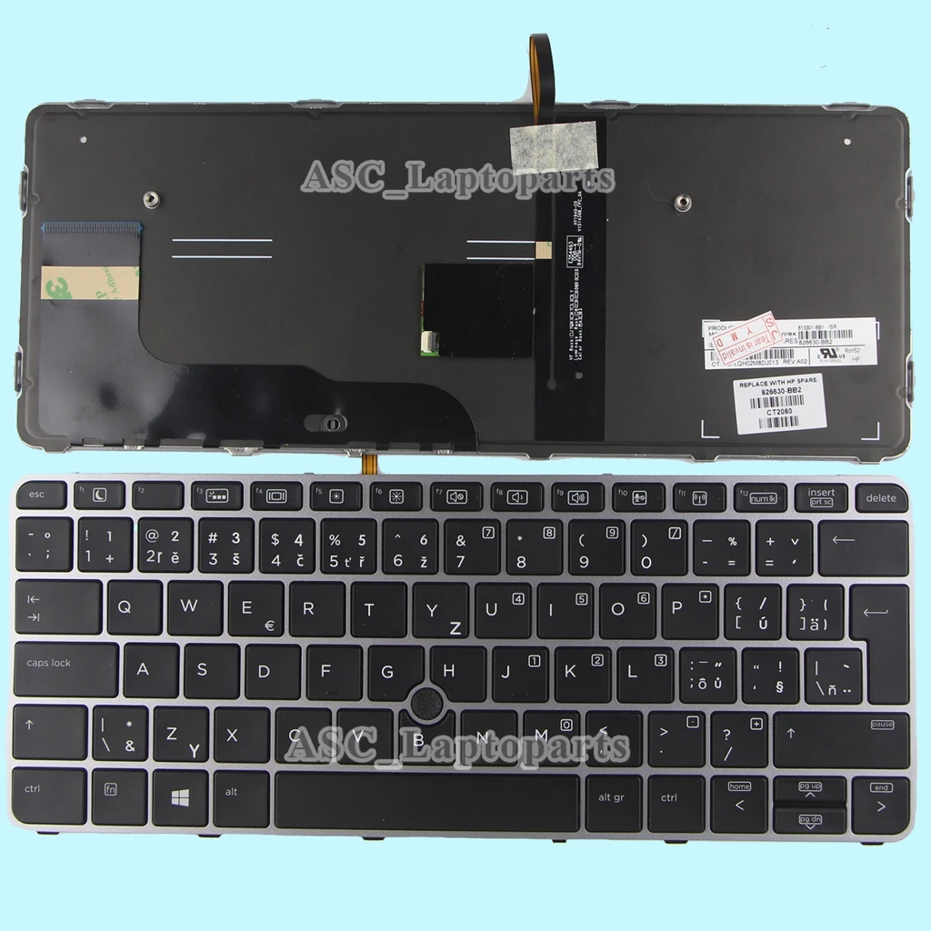 New Czech Slovak čeština slovenčina Keyboard For HP elitebook 725 G4 820 G4 828 G4 BACKLIT Silver Frame Black